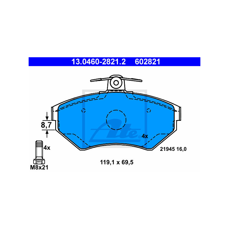 Jeu de quatre plaquettes de frein à disque ATE