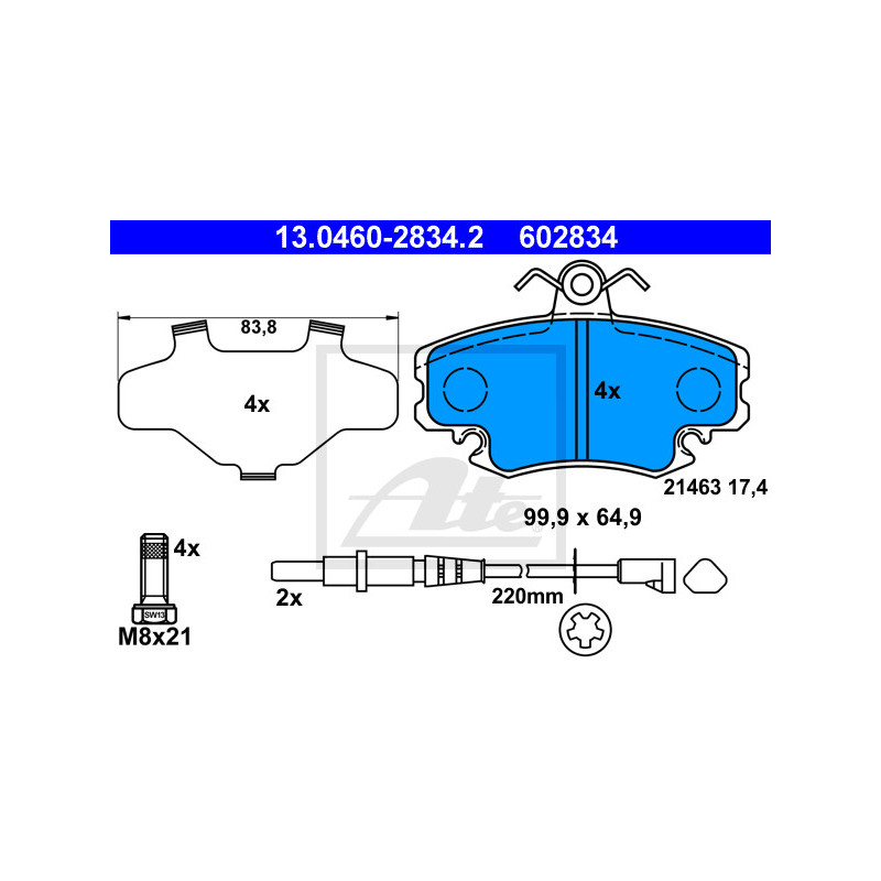 Jeu de quatre plaquettes de frein à disque ATE