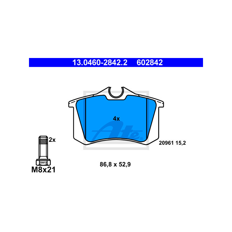 Jeu de quatre plaquettes de frein à disque ATE