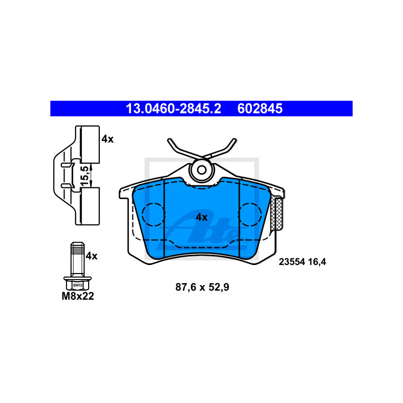 Jeu de quatre plaquettes de frein à disque ATE
