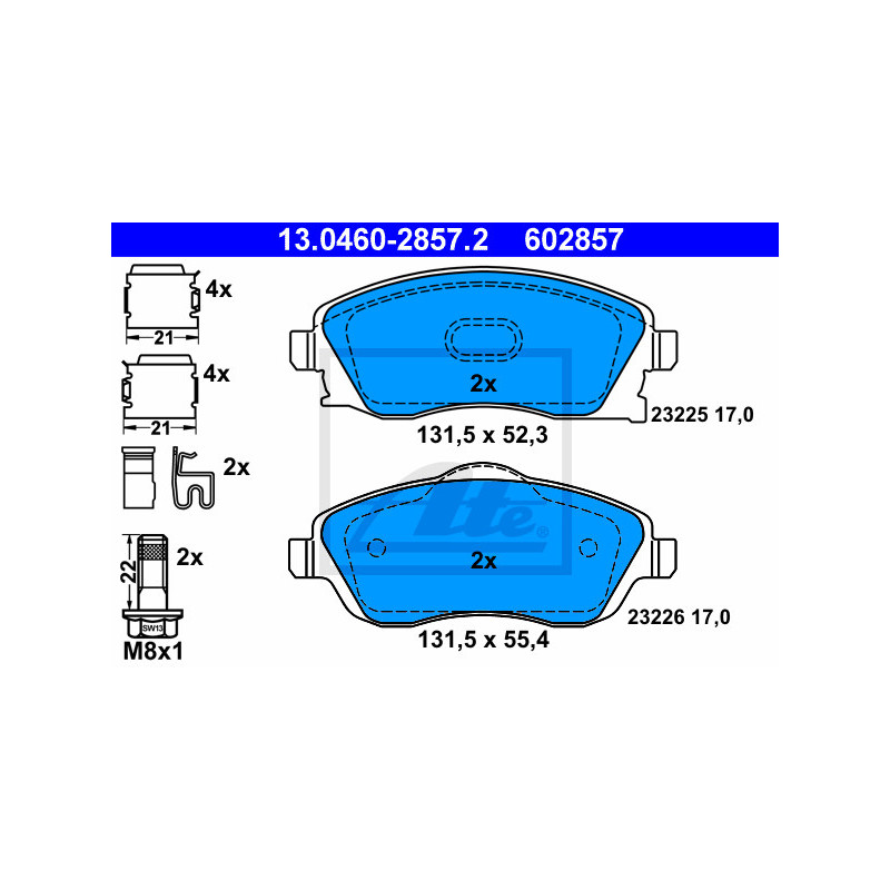 Jeu de quatre plaquettes de frein à disque ATE