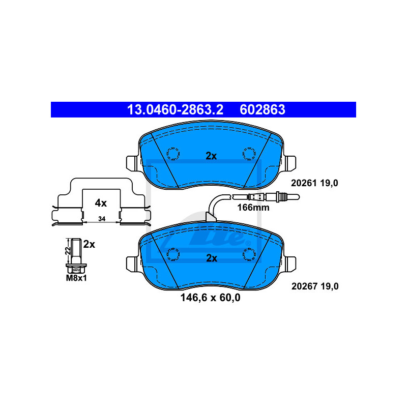 Jeu de quatre plaquettes de frein à disque ATE