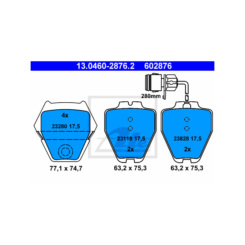 Jeu de quatre plaquettes de frein à disque ATE