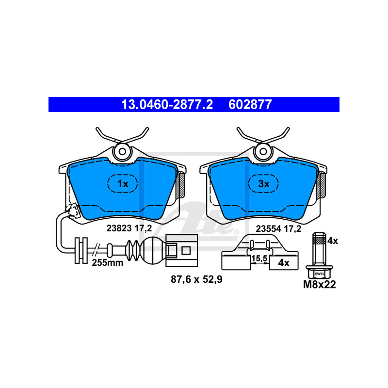 Jeu de quatre plaquettes de frein à disque ATE