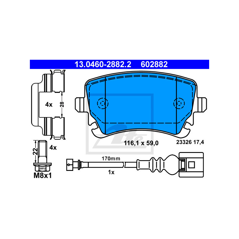 Jeu de quatre plaquettes de frein à disque ATE
