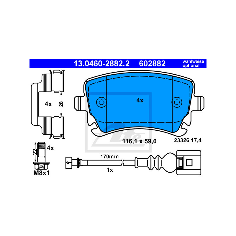 Jeu de quatre plaquettes de frein à disque ATE