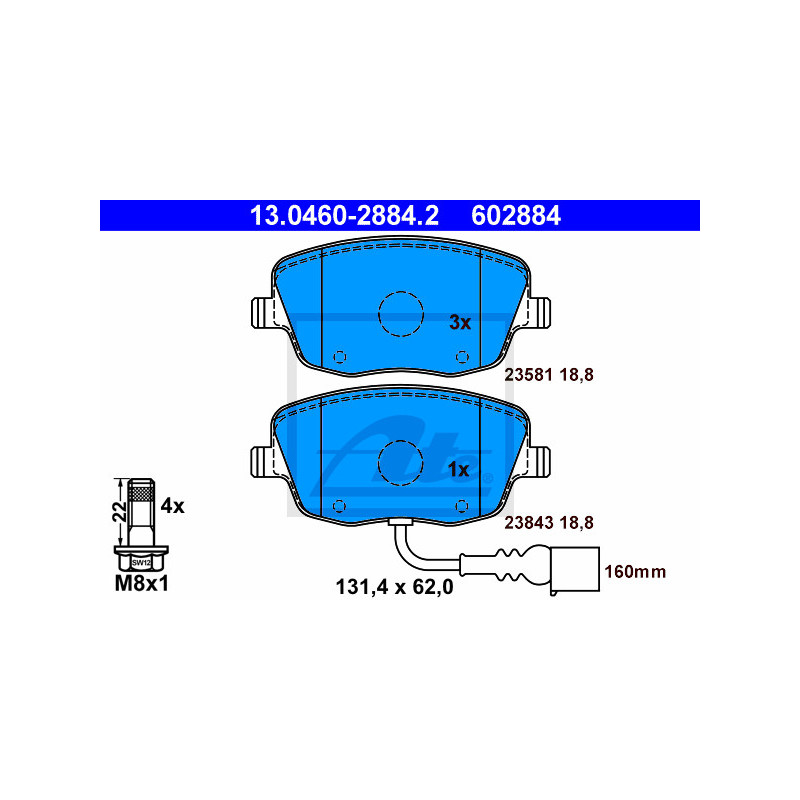 Jeu de quatre plaquettes de frein à disque ATE