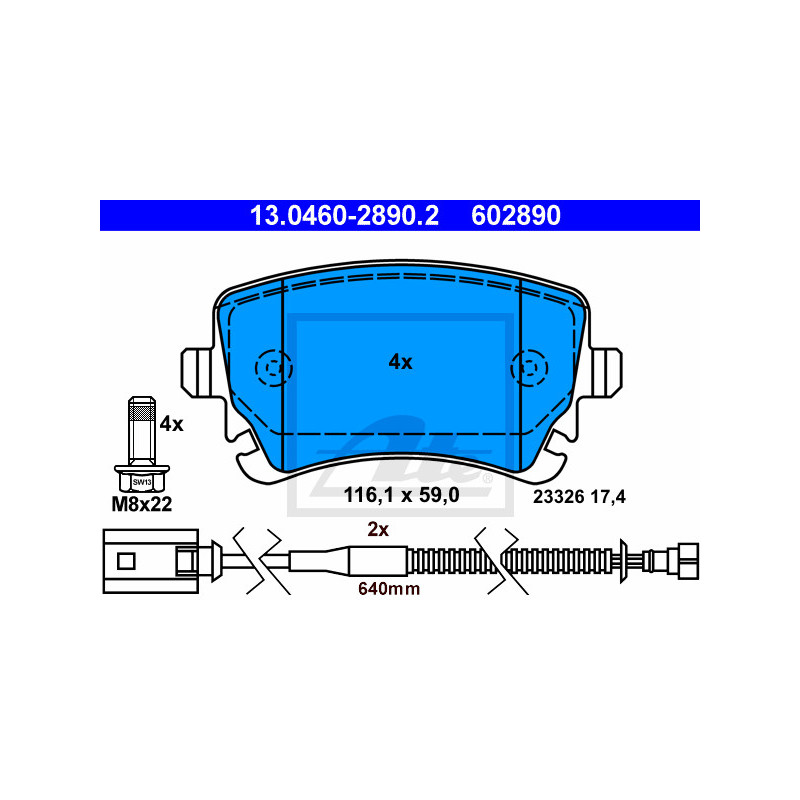 Jeu de quatre plaquettes de frein à disque ATE
