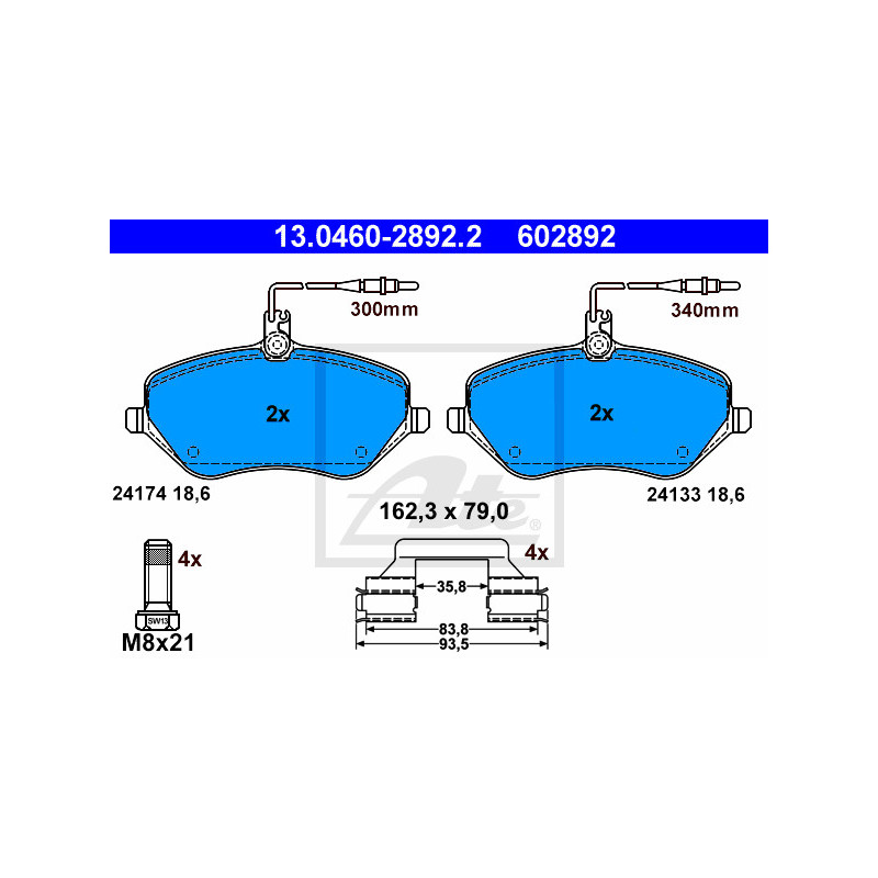 Jeu de quatre plaquettes de frein à disque ATE