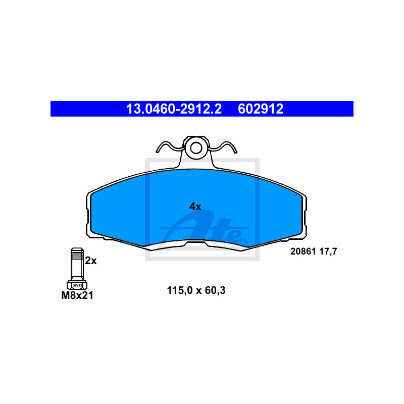 Jeu de quatre plaquettes de frein à disque ATE