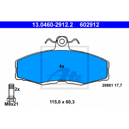Jeu de quatre plaquettes de frein à disque ATE