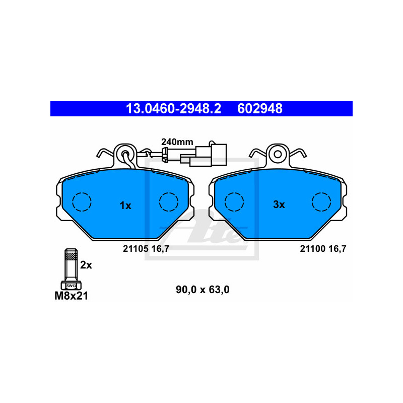 Jeu de quatre plaquettes de frein à disque ATE