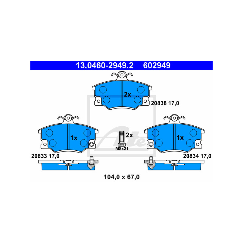 Jeu de quatre plaquettes de frein à disque ATE