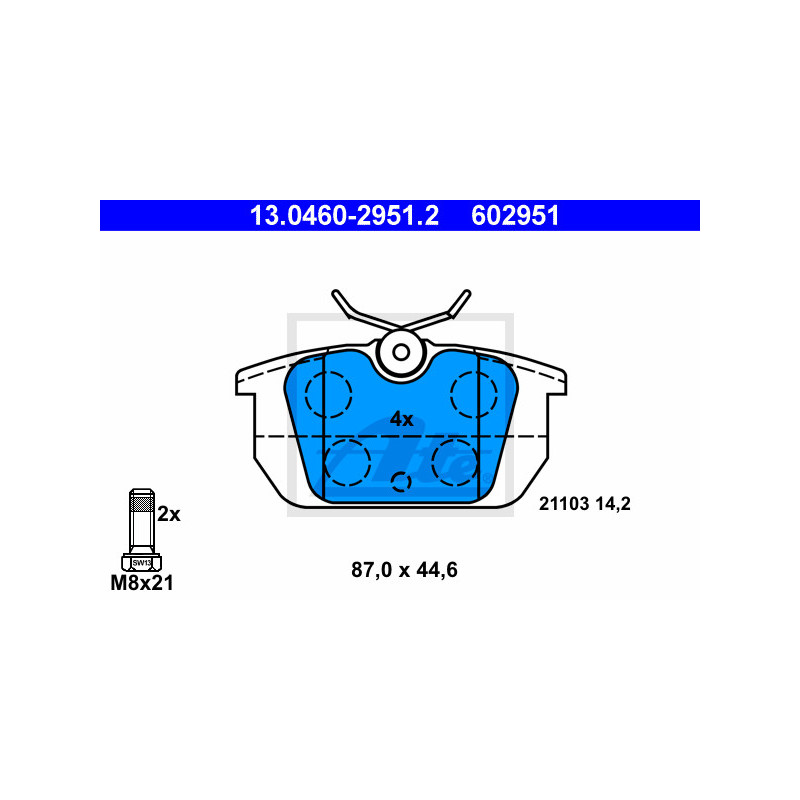 Jeu de quatre plaquettes de frein à disque ATE