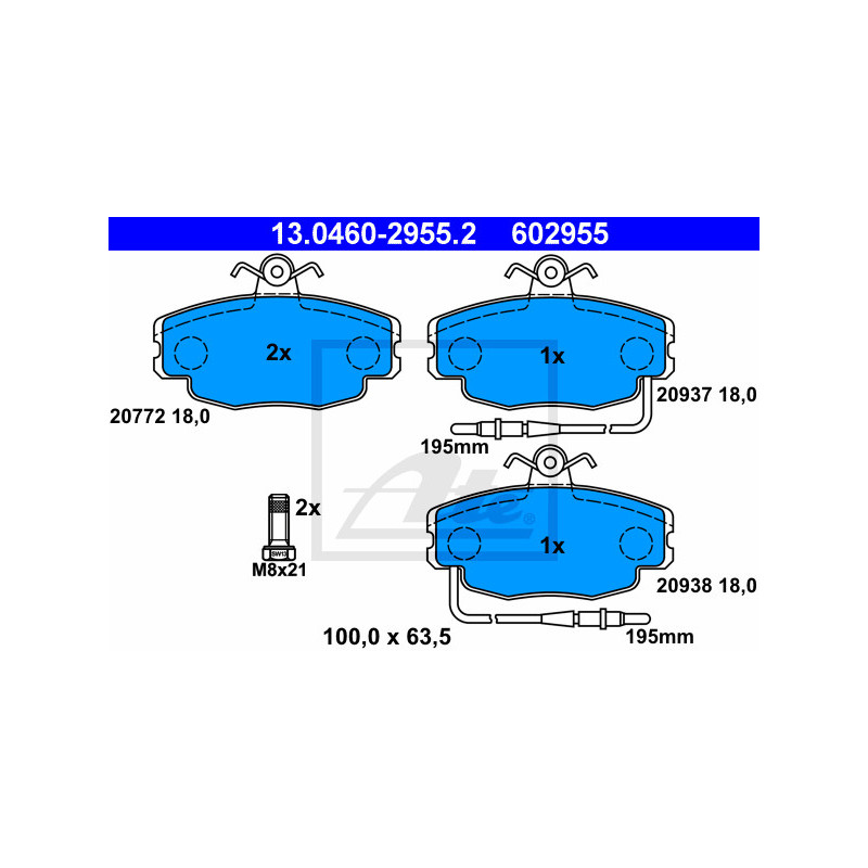 Jeu de quatre plaquettes de frein à disque ATE