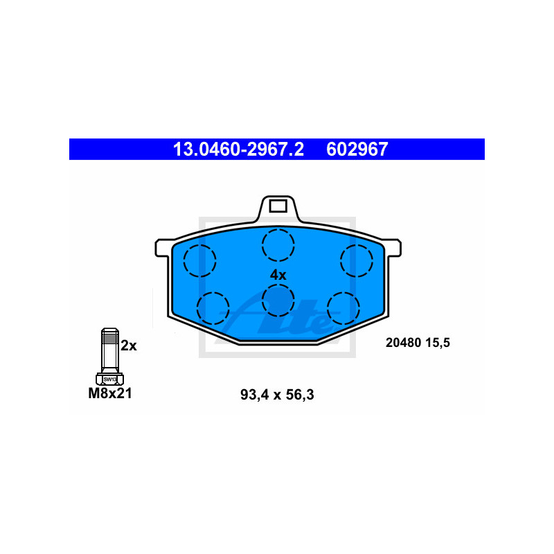 Jeu de quatre plaquettes de frein à disque ATE