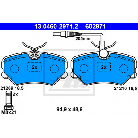 Jeu de quatre plaquettes de frein à disque ATE