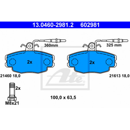Jeu de quatre plaquettes de frein à disque ATE