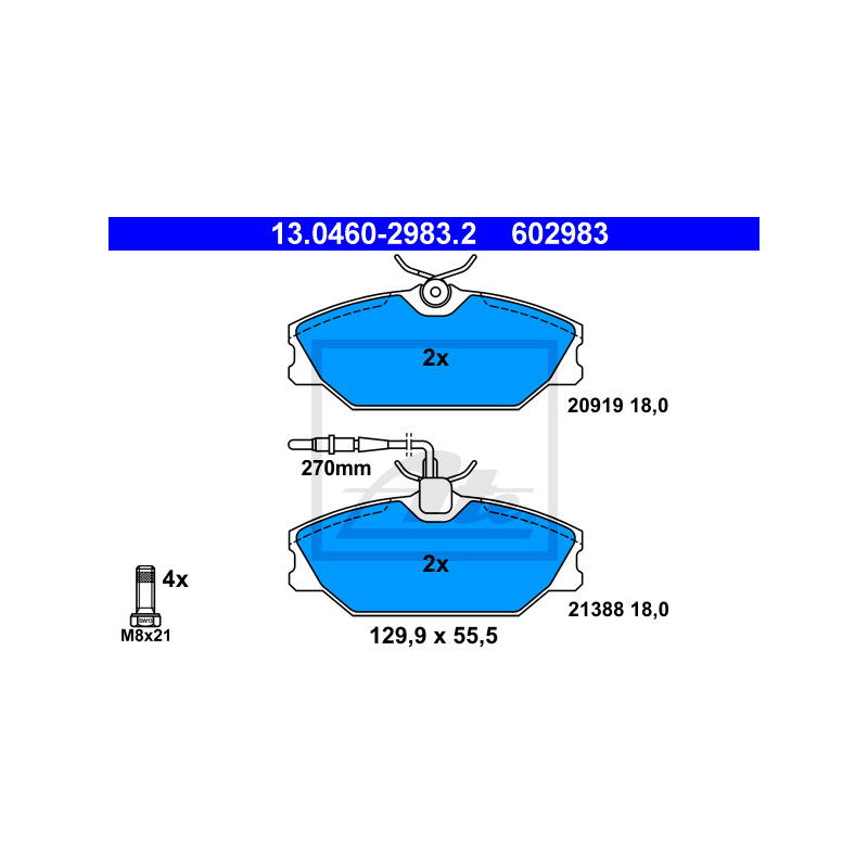 Jeu de quatre plaquettes de frein à disque ATE