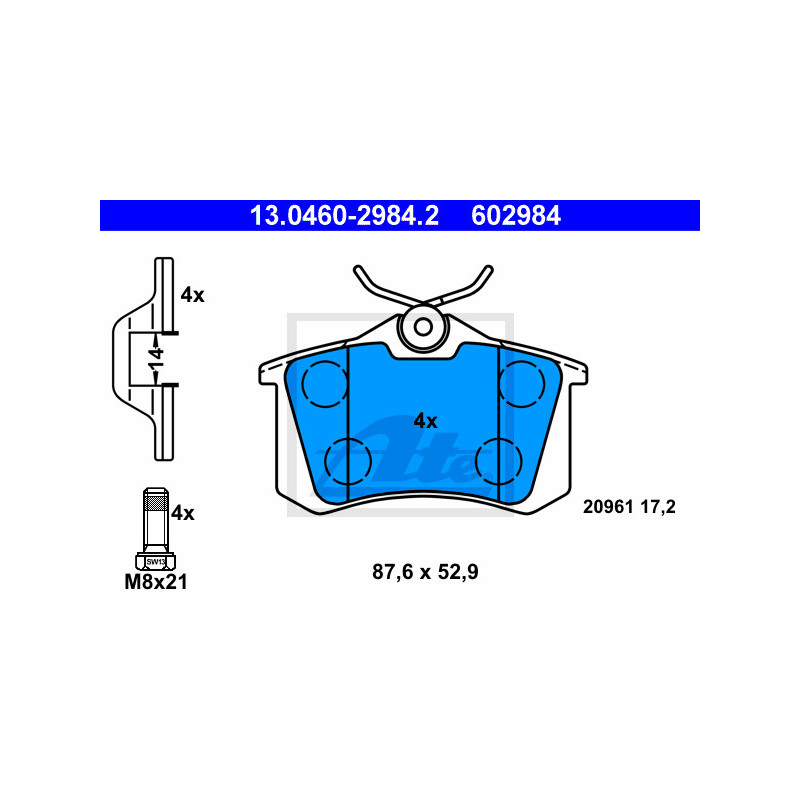 Jeu de quatre plaquettes de frein à disque ATE