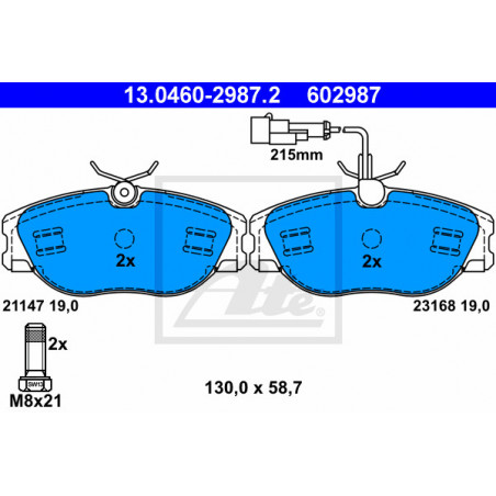 Jeu de quatre plaquettes de frein à disque ATE