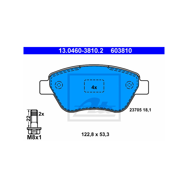 Jeu de quatre plaquettes de frein à disque ATE