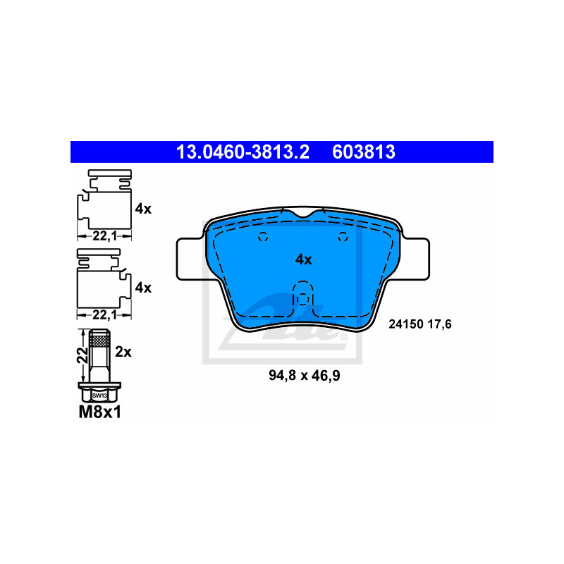 Jeu de quatre plaquettes de frein à disque ATE