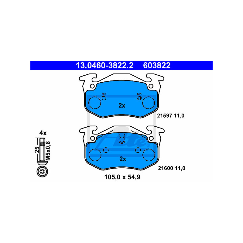 Jeu de quatre plaquettes de frein à disque ATE