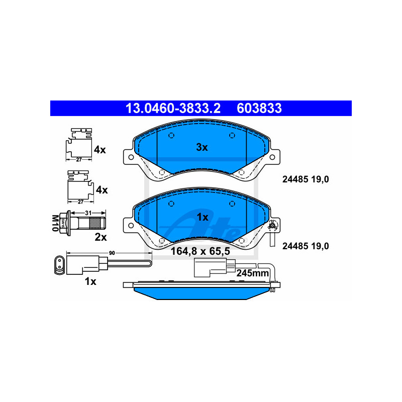 Jeu de quatre plaquettes de frein à disque ATE