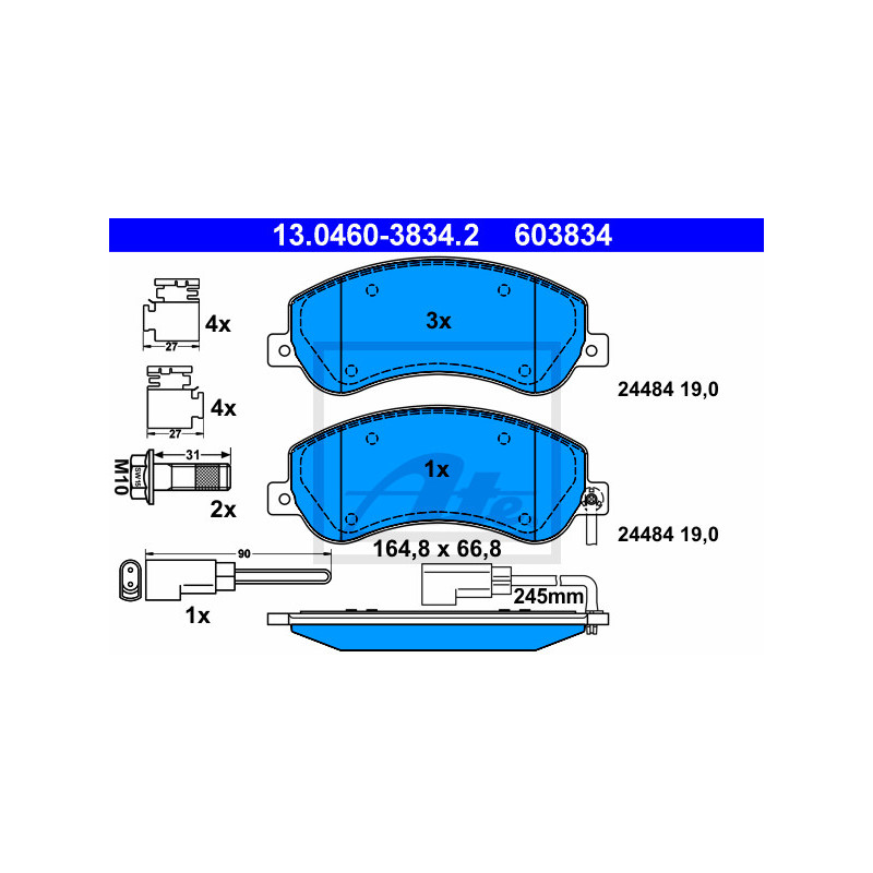 Jeu de quatre plaquettes de frein à disque ATE
