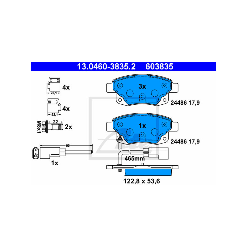 Jeu de quatre plaquettes de frein à disque ATE