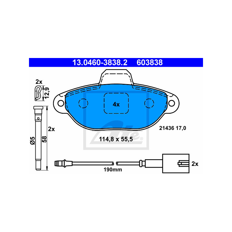 Jeu de quatre plaquettes de frein à disque ATE