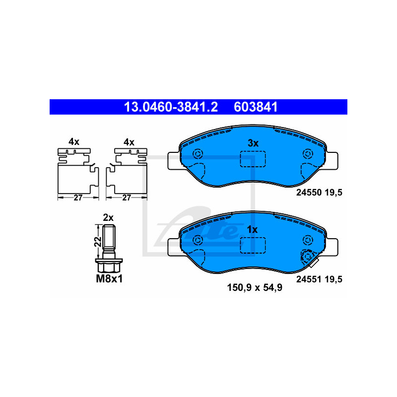 Jeu de quatre plaquettes de frein à disque ATE