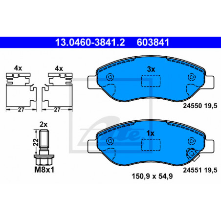 Jeu de quatre plaquettes de frein à disque ATE