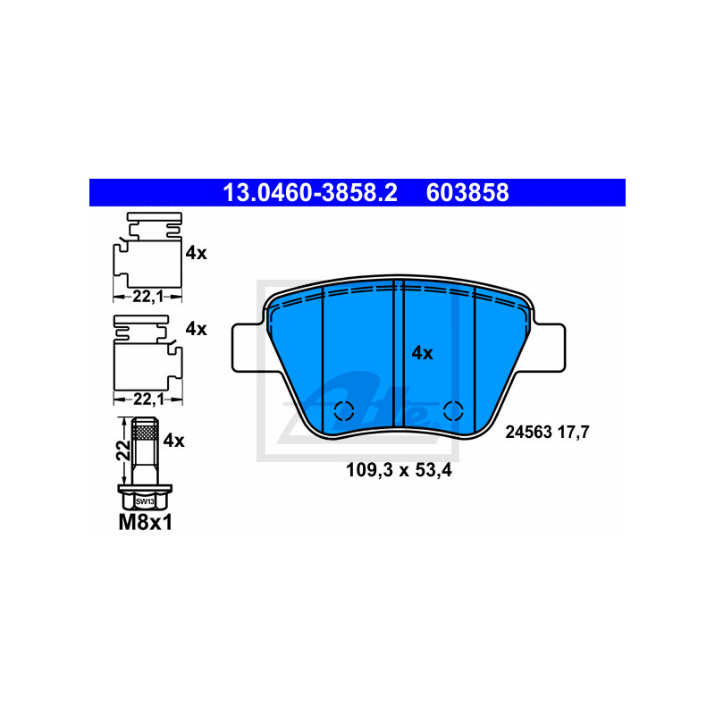 Jeu de quatre plaquettes de frein à disque ATE