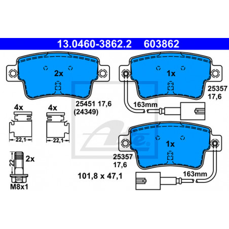 Jeu de quatre plaquettes de frein à disque ATE