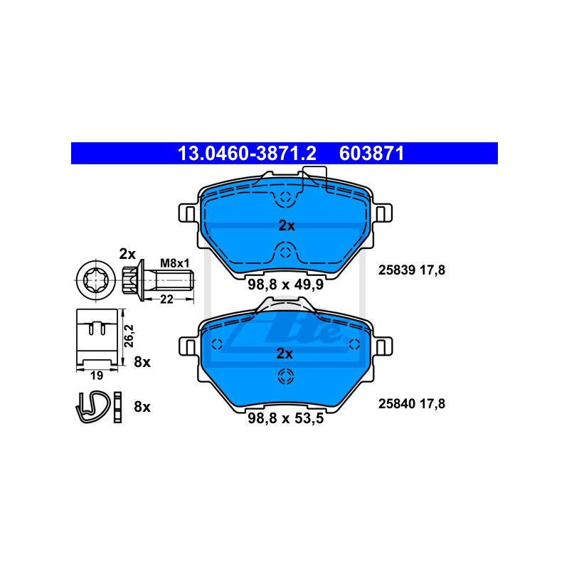 Jeu de quatre plaquettes de frein à disque ATE