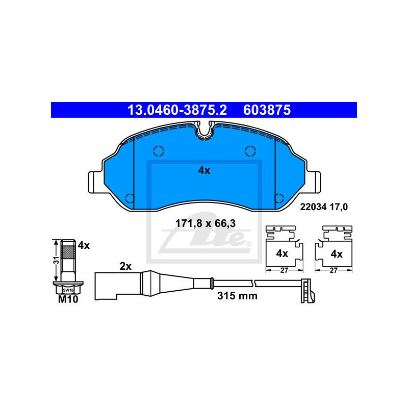 Jeu de quatre plaquettes de frein à disque ATE