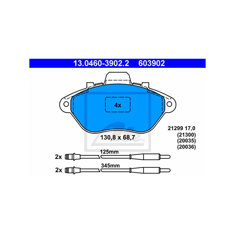 Jeu de quatre plaquettes de frein à disque ATE