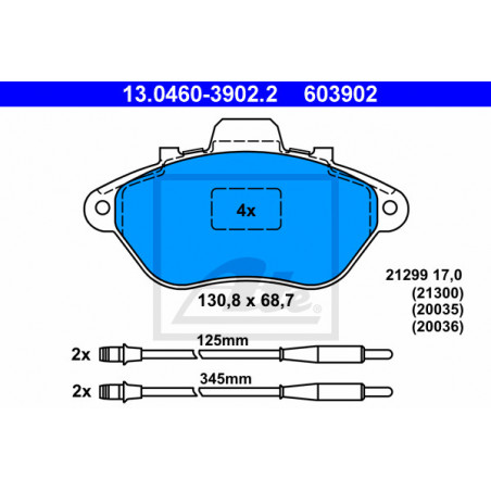 Jeu de quatre plaquettes de frein à disque ATE