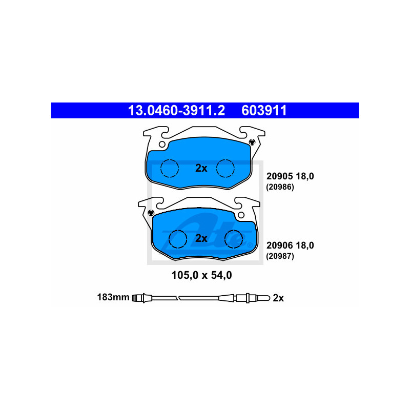 Jeu de quatre plaquettes de frein à disque ATE