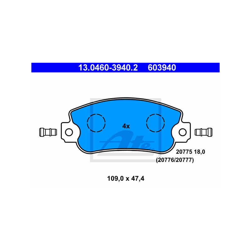 Jeu de quatre plaquettes de frein à disque ATE