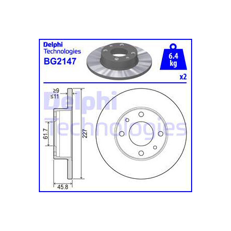 Jeu de 2 disques de frein DELPHI