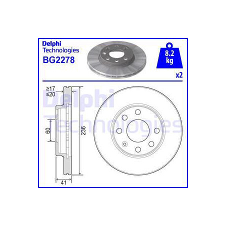 Jeu de 2 disques de frein DELPHI