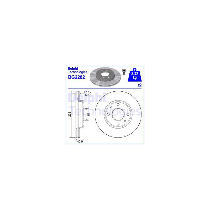 Jeu de 2 disques de frein DELPHI
