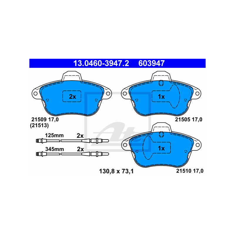 Jeu de quatre plaquettes de frein à disque ATE