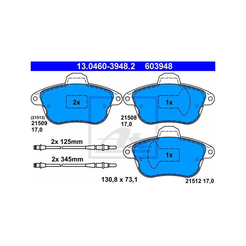 Jeu de quatre plaquettes de frein à disque ATE