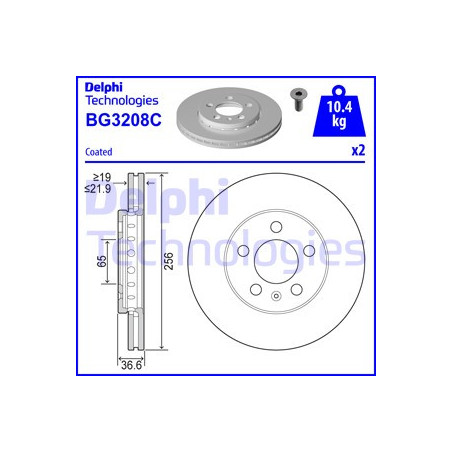 Jeu de 2 disques de frein DELPHI