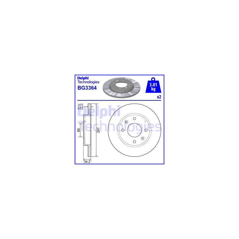 Jeu de 2 disques de frein DELPHI
