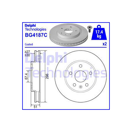 Jeu de 2 disques de frein DELPHI